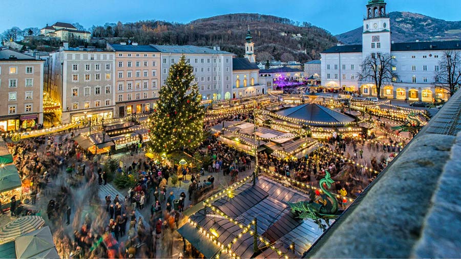 Mercado de Natal de Salzburgo Christkindlmarket Amdoplatz