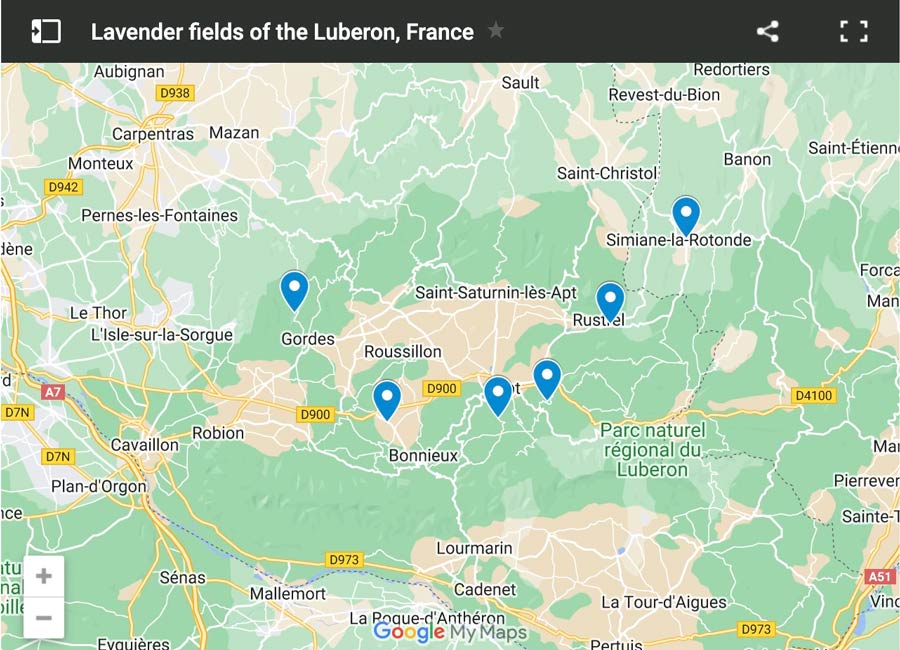 Mapa dos campos de lavanda de Luberon